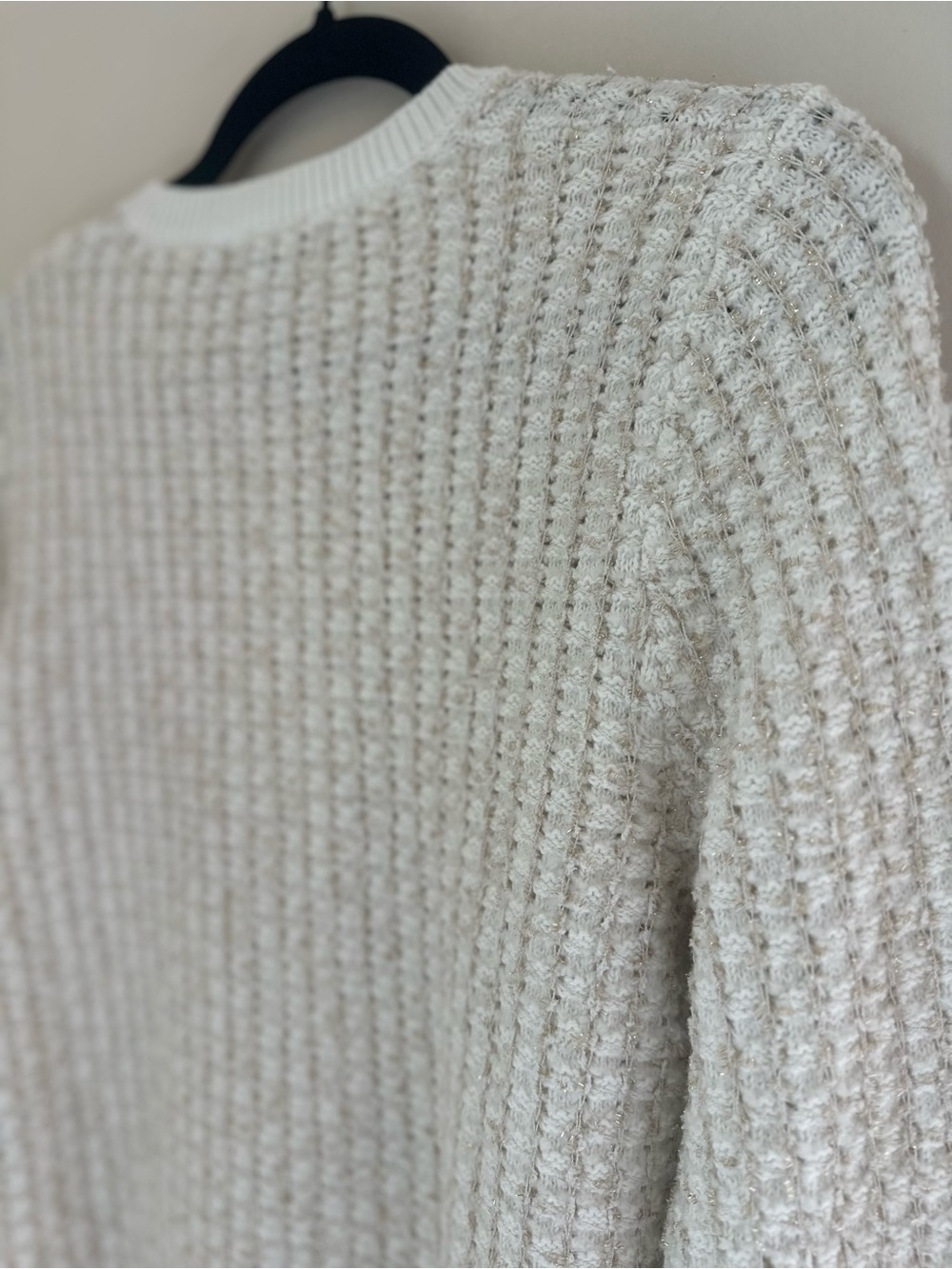 J.Crew NWT Metallic Gold Shimmer Waffle Knit Cardigan Sweater Ivory Size M - Picture 4 of 8